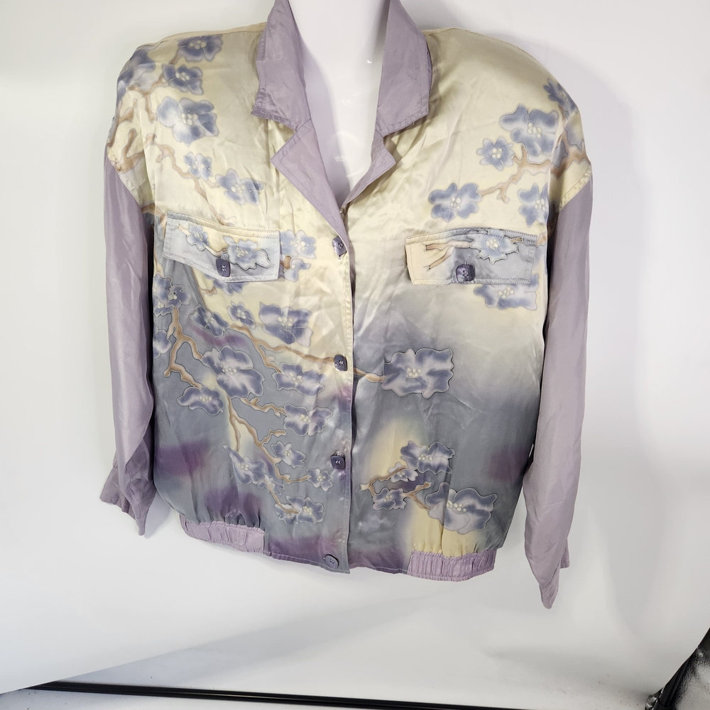 Elegant Floral Women's Bomber Jacket in Purple and Cream